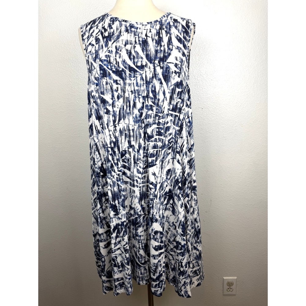 C&C California A-line Swing Wide Loose Dress Blue White Sleeveless Size 2X